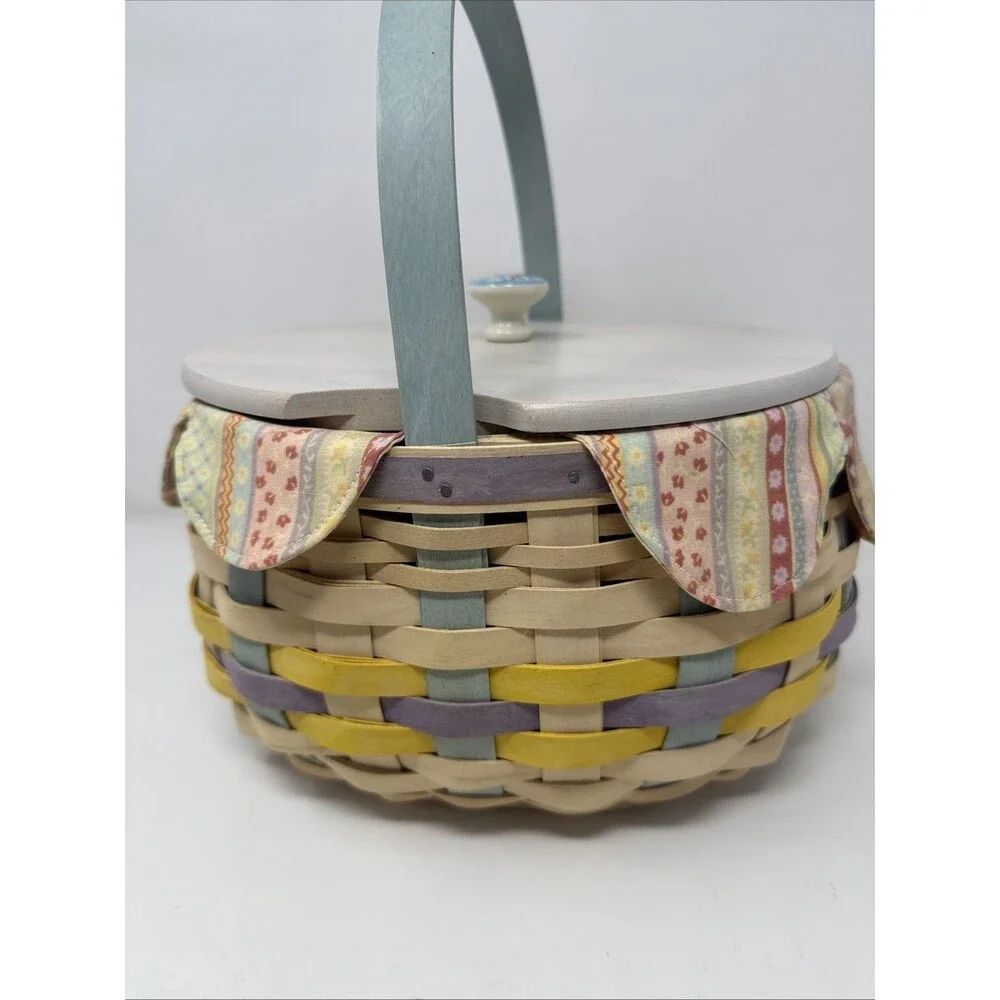 Longaberger 2008 Whitewashed Large Easter Basket With Lid, Protector and Liner